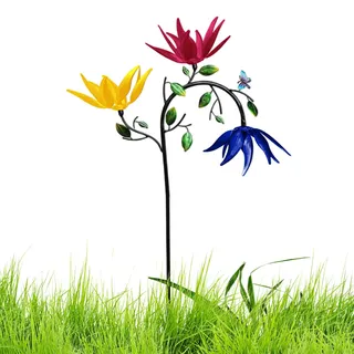 Garten-Windräder aus Metall, Windspiele aus Metall mit Pfahl - Kinetische Windspinner | Metall-Gartenstecker, Windräder, Hof-/Außendekoration, Sonnenblumen- und Schmetterlings-Windräder für Hofkunst,