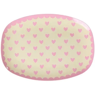 RICE Melamin Teller rechteckig Hearts Print, Pink, H1.5 L23 B16.5 cm