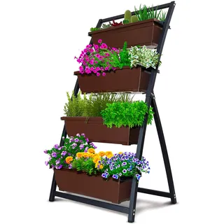 Outland Living Hochbeet, 122 cm, vertikal, freistehend, erhöhte Pflanzgefäße, 4 Behälterboxen, gut für Terrasse, Balkon, drinnen und draußen, perfekt zum Anbau von Gemüse, Kräutern, Blumen