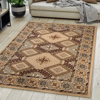 Carpeto Rugs Teppich Orientalisch Beige Klassisch Muster Kurzflor Öko-Tex Wohnzimmer 200 x 300 cm