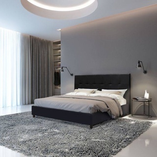 Doppelbett mit Kopfteil, Italy, Struktur aus Holz und Kunstleder, 172x203xh100 cm, Farbe Schwarz