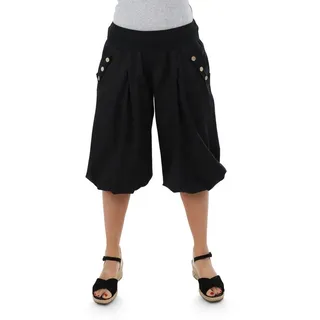 malito more than fashion Haremshose malito Damen Pumphose Capri Holzzierknöpfe 23286H kurze Sommer Pumphose in Unifarben Einheitsgröße schwarz 34-40