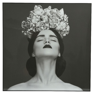 Leinwandbild DURIN, Schwarz-Weiß - 60 x 60 cm - Frau mit Blumenkranz