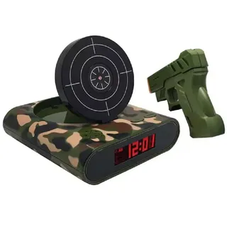 Gun and Target Wake Shot Alarm Clock, Digitaler Zielwecker mit Pistole, Schießspiel Uhren, kreativer LED-Anzeige-Waffenwecker mit 2 Interessanten Alarmmodi für Zuhause, Schlafzimmer, Büro (Grün)