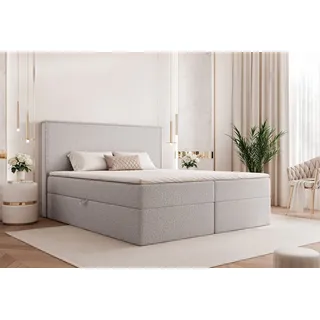 Goldstoff Boxspringbett Modernes Komfortbett "NORDIC DREAM" mit Stauraum & stilvollem Kopfteil (120–200x200 cm, Seitenhöhe: 54 cm), Komfortables Stauraumbett mit Bonellfederkern & Komforthöhe grau