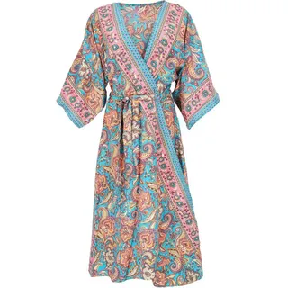 Guru-Shop Kimono Langer Kimono im Japan Style, Kimono Mantel,.., alternative Bekleidung blau|bunt