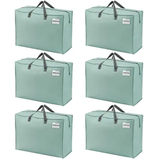 VENO 105 Liter Extra Groß Aufbewahrungstasche mit starke Griffe und Reißverschlüssen für Umzug, Aufbewahrungsboxen, Kleideraufbewahrung, Unterbett Aufbewahrungsbox,Reisetasche (L Hellgrün,6-er Set)
