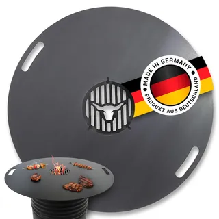 Feuerplatte für Feuertonne Kugelgrill Handgriffe 100 cm, 8 mm Stärke #97 – INKL. Grilleinsatz, Grillplatte für Feuertonne & Feuerschale, Massive Stahlplatte Plancha Grillring für BBQ & Teppanyaki