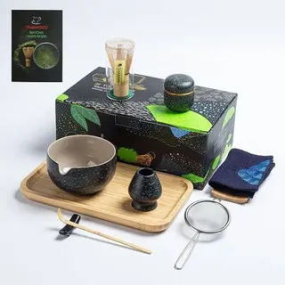 Matcha Tee Set 10 Stück Set Schüssel mit Ausgießer Anthrazitgrau