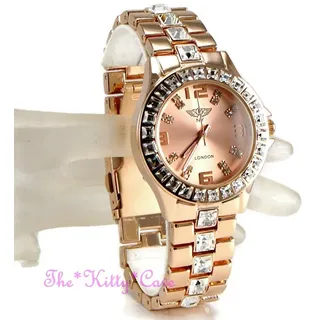 Toll Rosengoldbeschichtet Prinzessin Quadratischer Kristall Luxus Armbanduhr Uhr