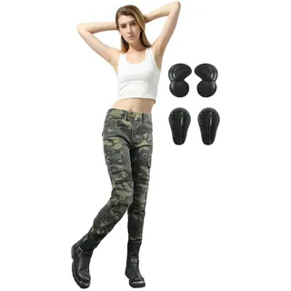 SHAIYOU Damen Motorradhose Jeans,Motorcycle Biker Pants Camouflage Motorrad Hose Motorradrüstung Schutzauskleidung Mit Abnehmbarer Protektoren (Grün,M) - M