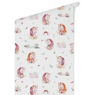wall-art Mustertapete Kinderzimmer Vliestapete 0,48 m x 5,28 m Rosa/Mehrfarbig