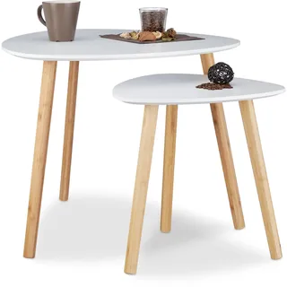 Relaxdays Beistelltische-Set dreieckig abgerundet Holz weiß, 2 St.