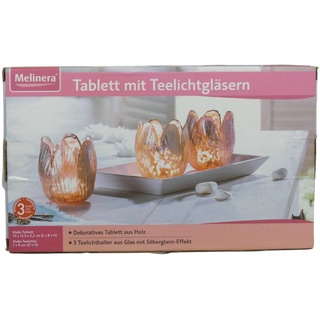 Melinera Tablett mit Teelichtgläsern Dekoration Tablett aus Holz Set Innenber...