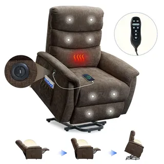 FLEXISPOT XL3 Pro Elektrischer Massagesessel mit Heizfunktion, Aufstehhilfe, USB-Anschluss, Fernbedienung und Seitentasche für Senioren (Braun) - Braun
