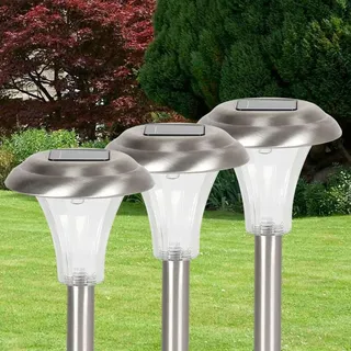 Solarlampen 3er-Set Edelstahl Höhe 29 cm mit Helligkeitssensor Erdspieß Akkus