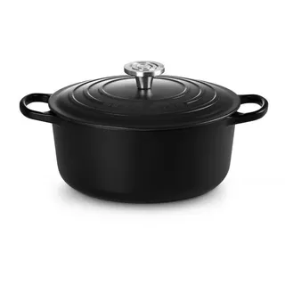 LE CREUSET Bräter Runder Bräter 26cm Schwarz Matt Gusseisen - Signature, Gusseisen (1-tlg), Schmortopf, Cocotte, Bratentopf, Ø26cm, 5,3l, Gusseisen, schwarz matt schwarz