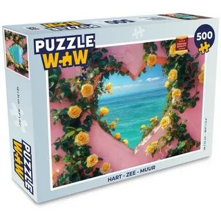 MuchoWow Puzzle Herz - Meer - Wand, 500 Puzzleteile, Foto-Puzzle, Bilderrätsel, Puzzlespiele, Spielzeug 34 cm x 48 cm x 2 cm | Querformat