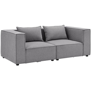 Juskys modulares Sofa Domas S - Couch Wohnzimmer - 2 Sitzer mit Lehnen & Kissen - Stoff Dunkelgrau