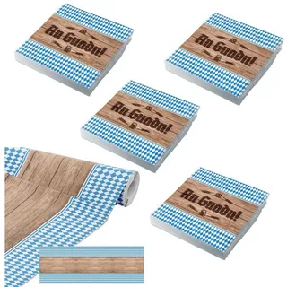 itenga Papierserviette Tischläufer + 80 Servietten (4er Pack) Oktoberfest bayrisch weiß Set