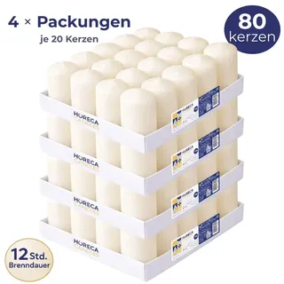 Horeca Candles Stumpenkerzen Elfenbein Ø 4x7 cm – 80 Stück Blockkerzen ohne Duft – 12h Brenndauer – für Hochzeit, Gastronomie, Kirche, Deko - Beige