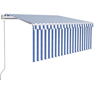 vidaXL Gelenkarmmarkise Automatisch mit Jalousie Markise Sonnenmarkise Balkonmarkise Sonnenschutz Sichtschutz Garten Terrasse Balkon 3x2,5m Blau Weiß