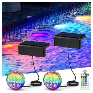 QUBEBU Pool-Lampe Solar LED Poollicht, RGB Poolbeleuchtung Unterwasser Licht, Timer, Dimmable LED Solarleuchte für Pool, Teichbeleuchtung mit Fernbedienung, IP68 Solarlampen Außen Pool Lichter Teich Aquarium Badewanne, Wasserdicht Pool Lichter Unterwasser für Aufstellpool, Badewannenlicht schwarz