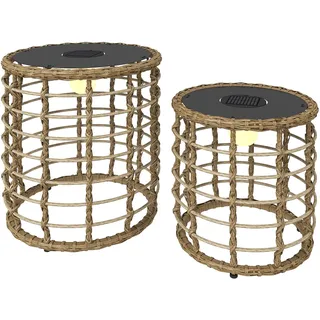 Outsunny Solar Stehlampe 2er Set Rattan Solarlampen mit Lichtsensor LED Solarleuchte im Boho-Stil IP44 spritzwassergeschützte Solarlampe Outdoor Lampe Solarlaterne für Garten Balkon Außen Rasen Hof