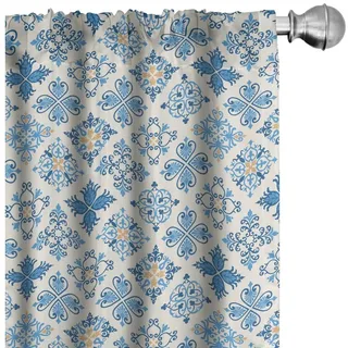 Abakuhaus Gardine Vorhang für Wohnzimmer Schlafzimmer Dekor, Microfaser, orientalisch Nostalgisches und Blumenart weiß 150 cm x 225 cm