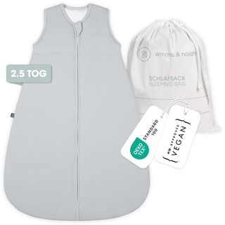 emma & noah Baby Schlafsack 2.5 TOG, Strampelsack für den Herbst und Winter in vielen Farben, Bio-Baumwolle, OEKO-TEX Zertifiziert, Schlafsack für Neugeborene (Essential Grau, 70 cm)