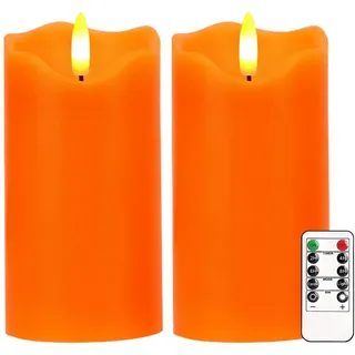 Justup 2 Stück Halloween Flammenlose LED-Kerzen mit Fernbedienung und Timer | Orange Flackernde Kerzen Dimmbare Kerzen Batteriebetrieben, Echtes Wachsmaterial, für Herbst Halloween Thanksgiving Dekor