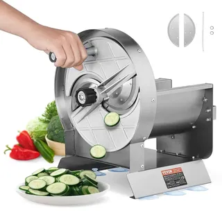 Vevor Manueller Gemüse- und Obstschneider, 0–12 mm Dicke, Einstellbare Schneidemaschine, Lebensmittelschneider aus Edelstahl mit 2 Ersatzklingen, für Kartoffeln, Gurken, Zitronen, Tomaten