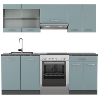 Vicco Küchenzeile R-Line, Blau-Grau/Anthrazit, 200 cm ohne Arbeitsplatte blau|grau