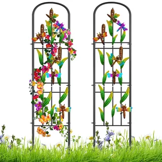 KHayRovies Rankgitter 2er Set, Rankzaun Metall, Freistehende Garten Spalier zum Stecken, Gartendeko Rosengitter Gartenzaun, Rankhilfe für Rosen Blumen Kletterpflanzen, 151.5 x 28 cm (Libelle)