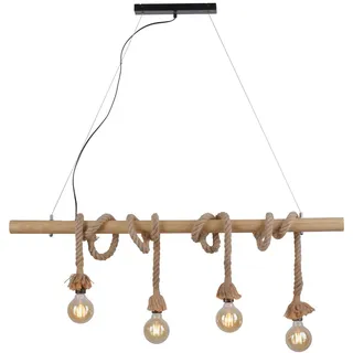 Pendellampe holz tau seil natur beige schwarz E27 4 Flammig Innenleuchte IP20