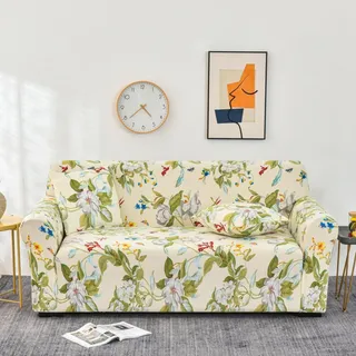 Sofa überzug Grüne Blätter Floral Sofabezug Elastischer Couch überzug Waschbar Sofa Cover Universal Sofabezug l Form Sofaüberwurf Sofaschoner Für Hunde Haustiere Sofahusse 3 Sitzer