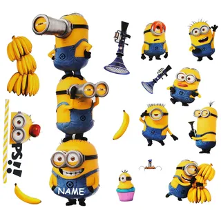 alles-meine.de GmbH 15 TLG. Set Wandtattoo/Sticker + Fensterbilder - Minions - Ich einfach unverbesserlich - incl. Name - Wandsticker + Fenstersticker - Aufkleber für Kin..