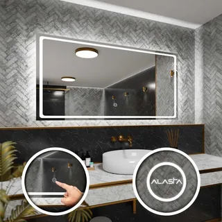 Badspiegel mit LED Beleuchtung und Touch-Schalter - Houston - 120 cm, 80 cm - Silber