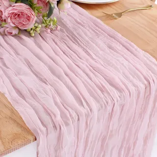 Kesfey 13FT Rosa Gaze Tischläufer 90x400cm Lang Boho Gauze Tischläufer Cheesecloth Für Hochzeit Party Braut Baby Dusche Geburtstag Dinner Tischdekorationen