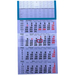 Gefaltet 4 Monats Wandkalender 2026 mit Datumsschieber in Rot, inkl. Ferienübersichten und Jahresüberblick 2026 und 2027, Viermonatskalender werbefrei, 4 Monatskalender