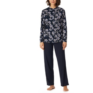 Schiesser Damen Schlafanzug Set lang Baumwolle Modal-Nightwear Pyjamaset, Navy_180117, 38