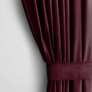 RESTILO Set Vorhang H 245 x B 140 cm mit Raffhalter 54 x 10 cm Optik Velvet | Weinrot 1 St. Kräuselband Wellenband Samt Halbverdunkelungsvorhang Fensterdekoration Dekoschal Dekorvorhang