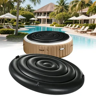 Aufblasbare Abdeckung Whirlpool, Runde Whirl Poolabdeckung mit Zwei Griffen, Aufblasbarer Whirlpools Abdeckung, Whirlpools Gehäuse, Schneebedeckter Isolierter whirlpools Deckel (160cm Schwarz)
