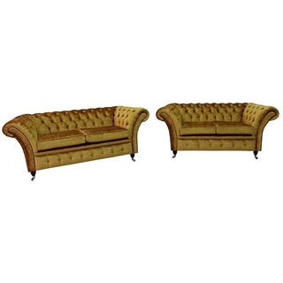JVmoebel Chesterfield-Sofa, Chesterfield 3+2 Sitzer Garnitur Sofa Couch goldfarben