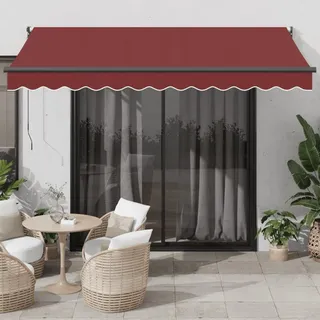 IKAYAA Elektrische markise 350x250 Elektrische Gelenkarmmarkise Markise mit Fernbedienung und Kurbel Sonnenmarkise Sonnenschutz-Burgunderrot-350 x 250 cm