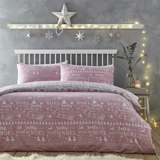 Charlotte Thomas Jolly Christmas Bettbezug-Set, Rosa, Weihnachts-Bettwäsche-Set, Kingsize