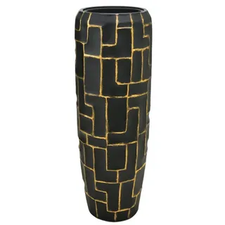 Flingora Bodenvase Mara, mit Einsatz - Fiberglas - Indoor - Samtschwarz/Gold - Höhe 98 cm schwarz Ø 35 cm x 98 cm
