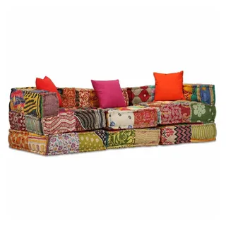 vidaXL 3-Sitzer Modularer Pouf  Patchwork  Stoff