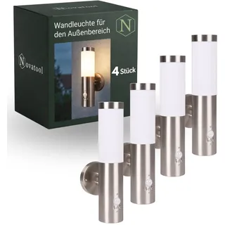 Novatool 4x Außenleuchten Edelstahl mit Bewegungsmelder I IP44 I E27 Sockel I 7,8x14,5x36 cm I Außenlampe für Terasse Aussenleuchten Haus Wandleuchte Aussenbeleuchtung Lampen Außenbereich