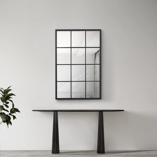 [en.casa] Wandspiegel Cupello Fensterspiegel rechteckig 90 x 60 cm Spiegel Schwarzer Rahmen Fensteroptik mit Befestigungshaken Schlafzimmer Flur Wanddeko